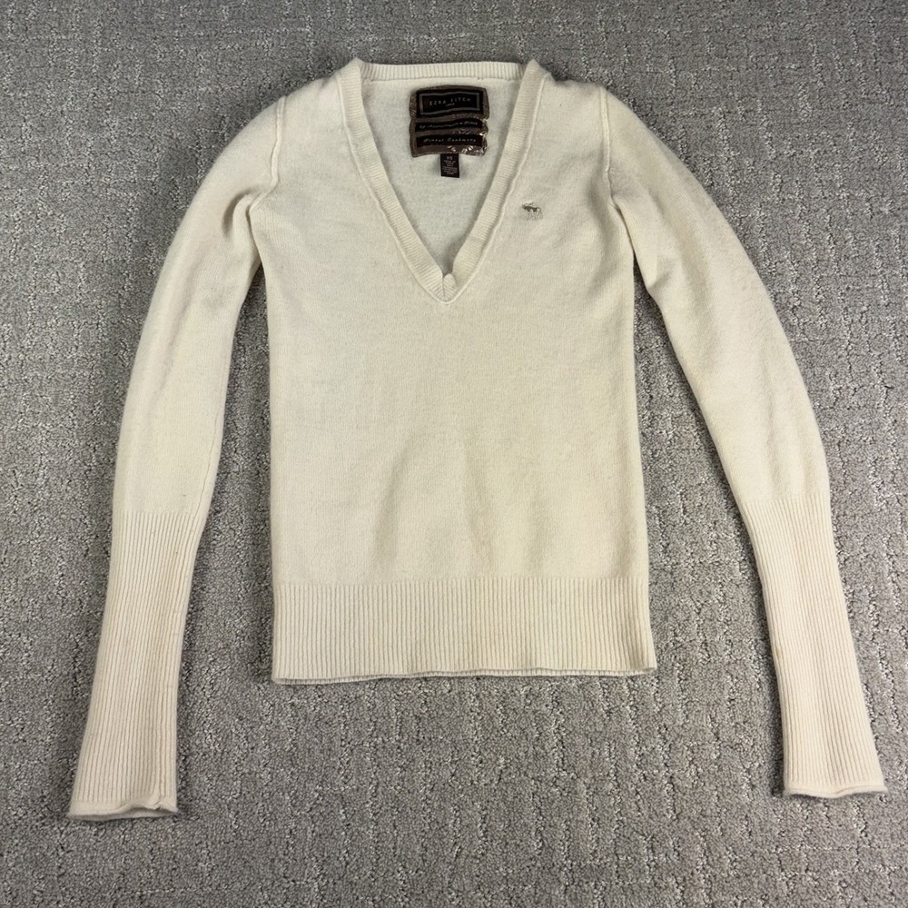 Ezra Fitch Abercrombie 100% Cashmere V-Neck Sweater Women XS Cream Ivory Vintage